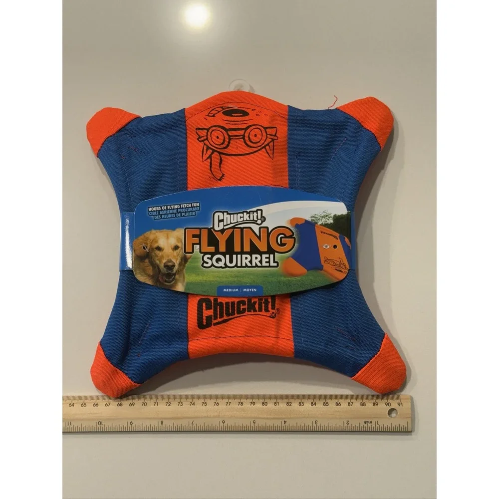 Chuckit! Flying Squirrel Medium Floating Canvas Dog Toy Orange Blue